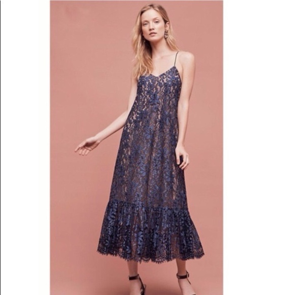 Anthropologie Moulinette Soeurs Celestial Navy Blue Lace Maxi Dress